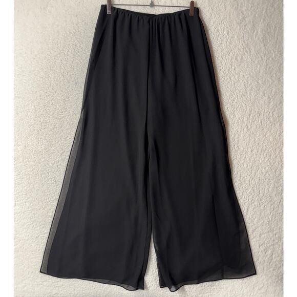 Alex Evenings Womens M Wide Leg Split Chiffon Palazzo Dress Pants Formal Black - Picture 1 of 10